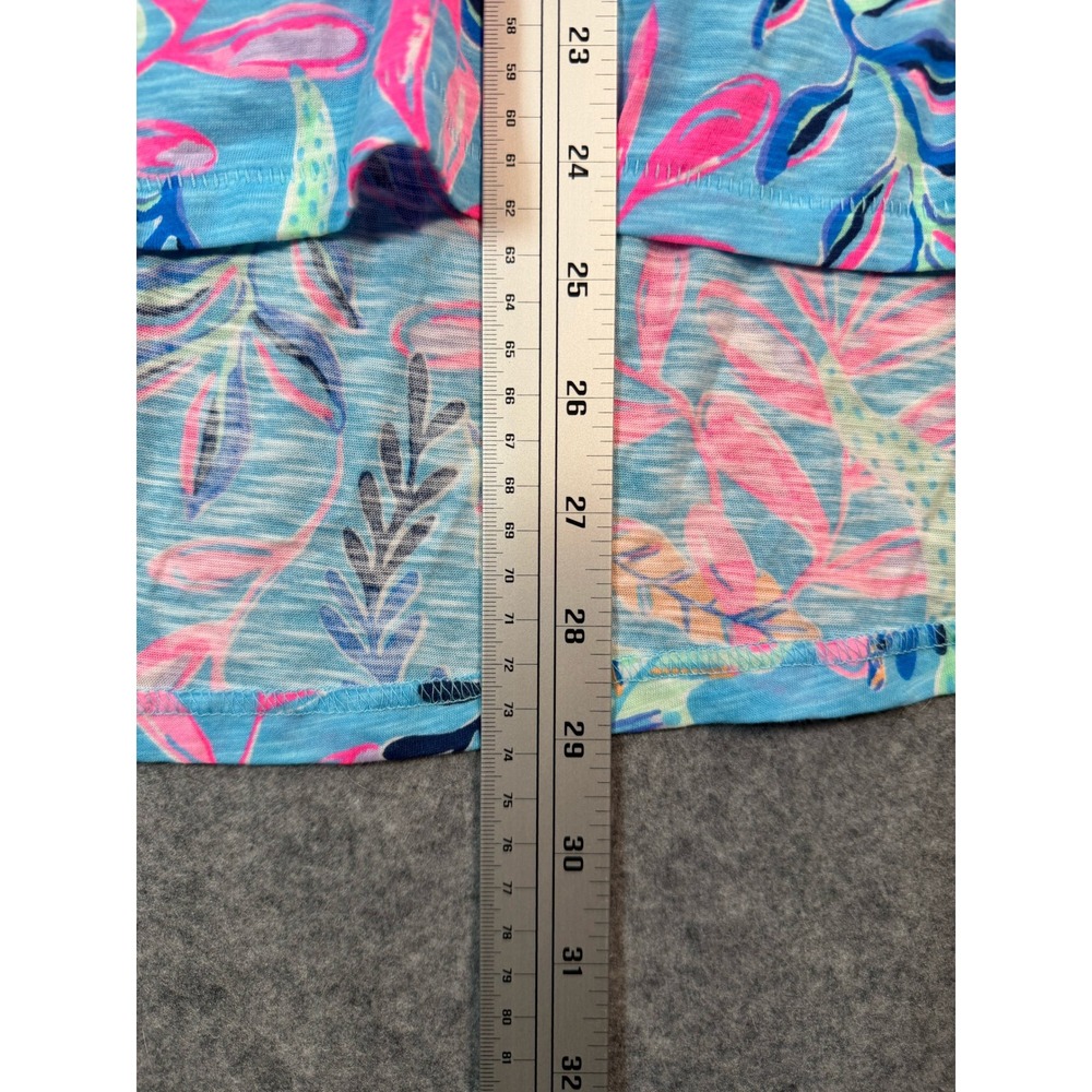 Lilly Pulitzer Etta V-Neck T-Shirt XXL Blue Pink Tropical Floral Slub Jersey Top - Picture 3 of 5